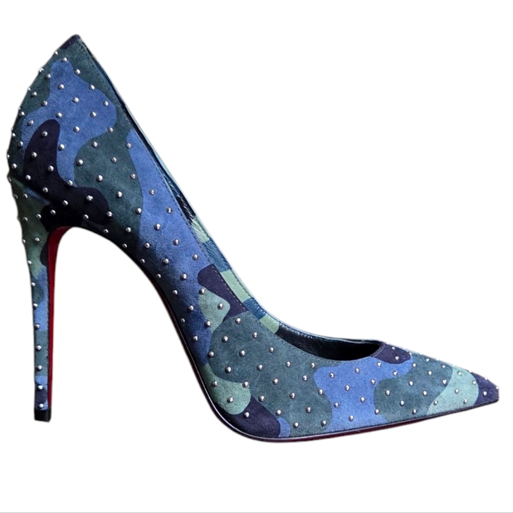 !SOLD! Christian Louboutin Kate Plume 100 Camo Studded Suede Pumps 36 - Picture 5 of 16